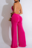 Yellow Sexy Solid Color Patchwork Deep V Neck Regular Jumpsuits