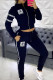 Black Street Letters Draw String Pocket Patchwork Zipper Zipper Collar Long Sleeve Two Pieces