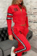 Red Street Letters Draw String Pocket Patchwork Zipper Zipper Collar Long Sleeve Two Pieces