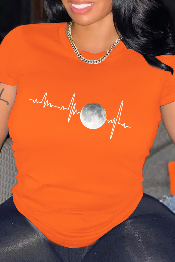 Orange SHEIN Slayr Plus Size Moon & Ekg Pattern Pri