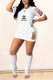 White Casual Letter Print Ripped O Neck Short Sleeve Short Sleeve Dress