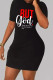 Black Casual Letters Patchwork O Neck Wrapped Skirt Dresses