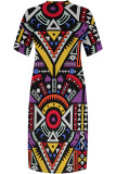 Purple Casual Geometric Print Pocket Contrast V Neck Printed Plus Size Dresses