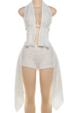 White Street Solid Color Patchwork Deep V Neck Sleeveless Two Pieces