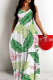 Green White Sexy Casual Floral Print Backless Spaghetti Strap Long Dresses