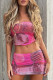 Pink Sexy Print Patchwork Backless Strapless Sleeveless Two Pieces