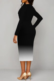Green Elegant Gradient Print Contrast V Neck Printed Dresses