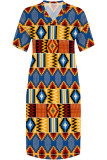 Purple Casual Geometric Print Pocket Contrast V Neck Printed Plus Size Dresses