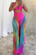 Rose Red Sexy Stripe Hollow Out Patchwork Backless Spaghetti Strap Regular Jumpsuits