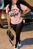 Pink Casual Street Letter Print O Neck T-Shirts
