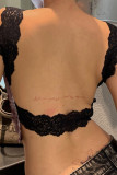 Purple Sexy Print Lace Patchwork Backless O Neck Tops