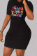 Black Casual Print Patchwork O Neck Wrapped Skirt Dresses