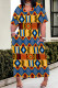 Blue Casual Geometric Print Pocket Contrast V Neck Printed Plus Size Dresses