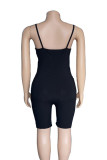 Pink Sexy Patchwork Backless Zipper Contrast Spaghetti Strap Skinny Rompers