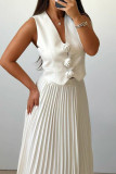 Grey Elegant Flowers Patchwork Ruched V Neck Sleeveless Two Pieces