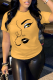 Yellow Casual Street Eyes Print O Neck T-Shirts