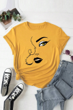 Yellow Casual Street Eyes Print O Neck T-Shirts