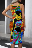 Multicolor Sexy National Totem Print U Neck Printed Dresses