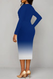 Green Elegant Gradient Print Contrast V Neck Printed Dresses