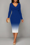 Green Elegant Gradient Print Contrast V Neck Printed Dresses