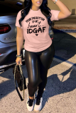 Pink Casual Street Letter Print O Neck T-Shirts
