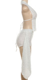 White Street Solid Color Patchwork Deep V Neck Sleeveless Two Pieces