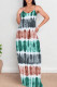 Green Casual Tie Dye Patchwork Backless Spaghetti Strap Sling Dresses