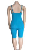 Pink Sexy Patchwork Backless Zipper Contrast Spaghetti Strap Skinny Rompers