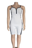Pink Sexy Patchwork Backless Zipper Contrast Spaghetti Strap Skinny Rompers