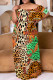 Brown Casual Print Patchwork Off Shoulder Long Plus Size Dresses
