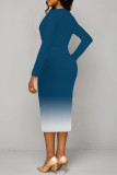 Green Elegant Gradient Print Contrast V Neck Printed Dresses