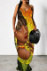 Yellow Sexy Print Pocket Patchwork Spaghetti Strap Sling Dresses