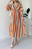 Multicolor Elegant Plaid Patchwork V Neck A Line Dresses