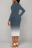 Green Elegant Gradient Print Contrast V Neck Printed Dresses