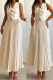 White Elegant Flowers Patchwork Ruched V Neck Sleeveless Two Pieces