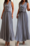 Grey Elegant Flowers Patchwork Ruched V Neck Sleeveless Two Pieces