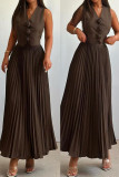 Grey Elegant Flowers Patchwork Ruched V Neck Sleeveless Two Pieces