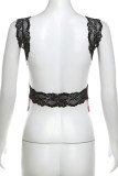 Purple Sexy Print Lace Patchwork Backless O Neck Tops