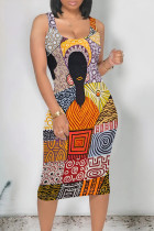 Multicolor Sexy National Totem Print U Neck Printed Dresses