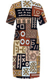 Purple Casual Geometric Print Pocket Contrast V Neck Printed Plus Size Dresses