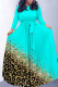Blue Casual Print Belted O Neck Long Dresses