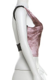 Purple Sexy Print Lace Patchwork Backless O Neck Tops