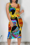 Multicolor Sexy National Totem Print U Neck Printed Dresses
