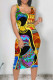 Orange Yellow Sexy National Totem Print U Neck Printed Dresses