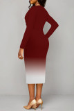 Green Elegant Gradient Print Contrast V Neck Printed Dresses