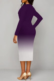 Green Elegant Gradient Print Contrast V Neck Printed Dresses
