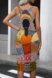 Multicolor Sexy National Totem Print U Neck Printed Dresses
