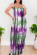 Purple Casual Tie Dye Patchwork Backless Spaghetti Strap Sling Dresses