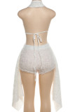White Street Solid Color Patchwork Deep V Neck Sleeveless Two Pieces
