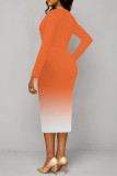 Green Elegant Gradient Print Contrast V Neck Printed Dresses